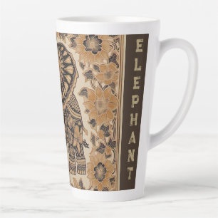 Batik Elephant Vintage Style Design,Elephant Retro Latte Mug