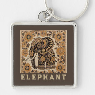 Batik Elephant Vintage Style Design, Retro  Keychain