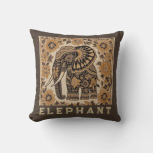 Batik Elephant Vintage Style Design, Retro  Throw Pillow