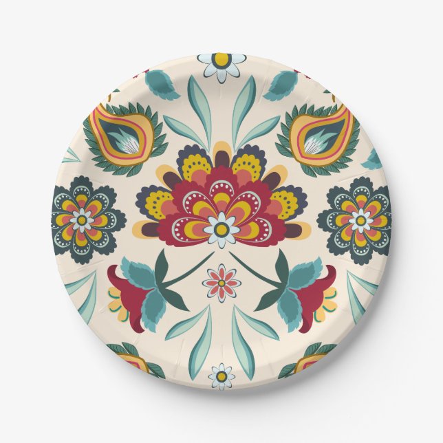Batik Floral Boho Indonesian Style Paper Plate (Front)