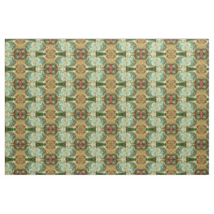 Batik Floral green red and yellow pattern Fabric