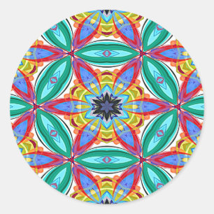 Batik flower mandala shape classic round sticker