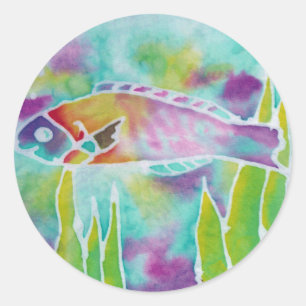 Batik Hinalea Hawaiian Wrasse Fish Batik Art Classic Round Sticker