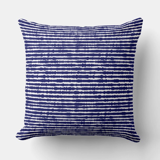 Batik Indigo Style stripes Throw Pillow (Front)