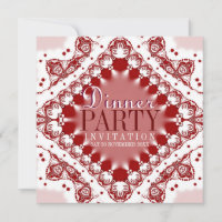 Batik Lace Rouge Blanc Dîner Fête Invitations