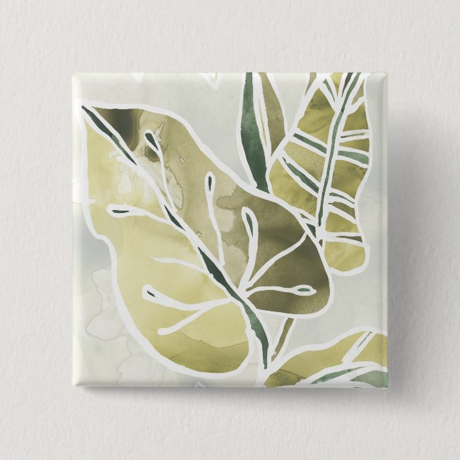 Batik Leaves 2 Inch Square Button (Front)