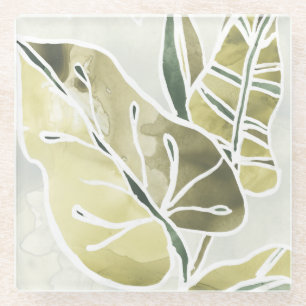 Batik Leaves Glass Coaster