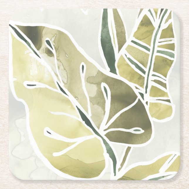 Batik Leaves Square Paper Coaster (Front)