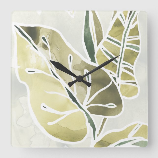 Batik Leaves Square Wall Clock (Front)