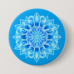 Batik Mandala Flower in Turquoise 3 Inch Round Button