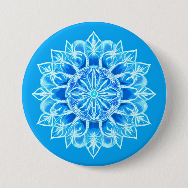 Batik Mandala Flower in Turquoise  3 Inch Round Button (Front)