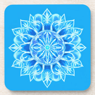 Batik Mandala Flower in Turquoise  Coaster