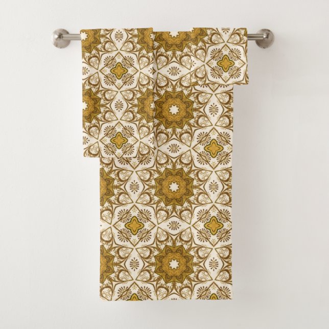 Batik Mandala Motif Mustard Gold et Crème (En situation)