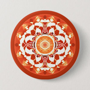 Batik Mandala Pattern in Rust Red  3 Inch Round Button