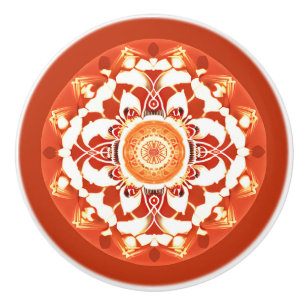 Batik Mandala Pattern in Rust Red Ceramic Knob