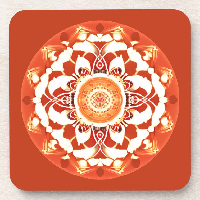 Batik Mandala Pattern in Rust Red  Coaster (Front)