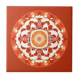 Batik Mandala Pattern in Rust Red  Tile