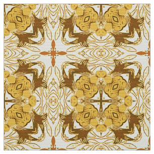 Batik Mandala Pattern Mustard Gold and Brown Fabric