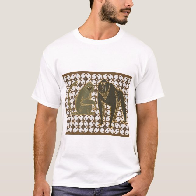 Batik Monkeys in Retro Style with Tribal Patterns T-Shirt (Front)