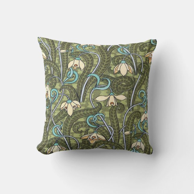 Batik Motif Snowdrop Flower Throw Pillow (Front)