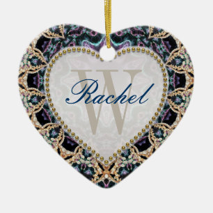 Batik Or Bleu Monogramme Amour Ornement Coeur