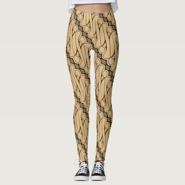Batik Parang, Indonesian Pattern, Javanese, Ethnic Leggings (Front)