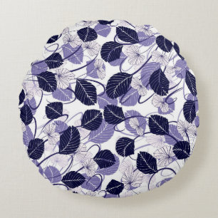 Batik Purple Leaves and Vines Illustration Pattern Round Pillow