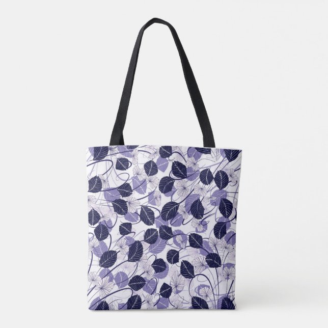 Batik Purple Leaves and Vines Illustration Pattern Tote Bag (Back)