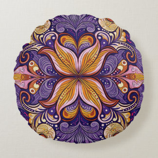 Batik Purple Pattern Round Pillow