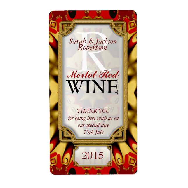 Batik Red Gold Eastern Custom Wine Bottes Étiquett (Devant)