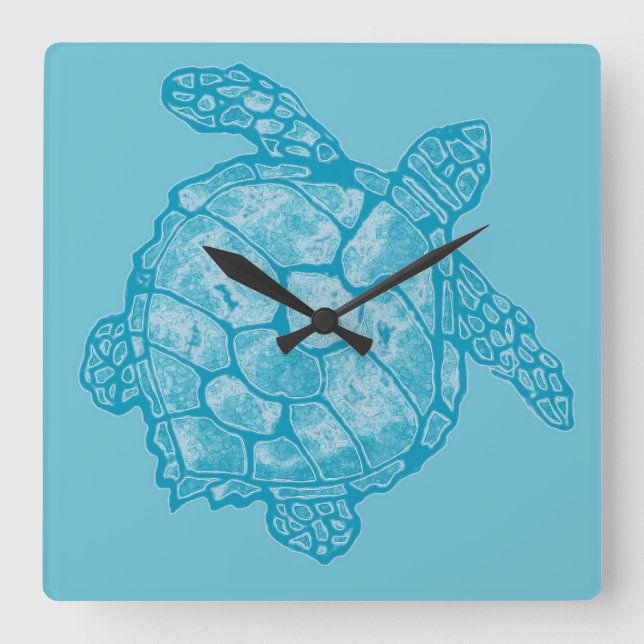 Batik Sea Turtle Square Wall Clock (Front)