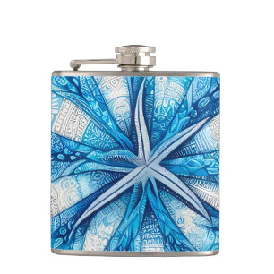 Batik Starfish Sand Dollar Blue Shells Beach Hip Flask