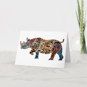 Batik style Black Rhino Birthday Card