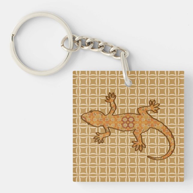 Batik tribal Gecko - rouille, ambre et bronze (Devant)