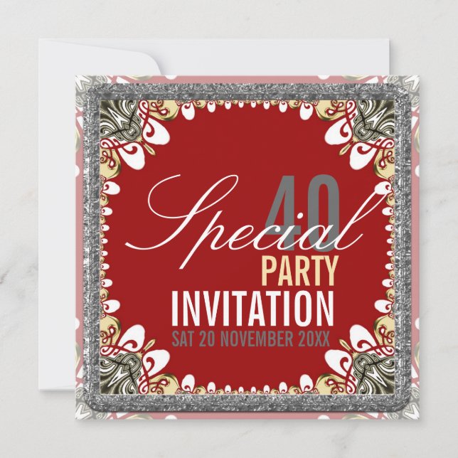 Batik Tropical 40th Birthday Party Invitations (Front)