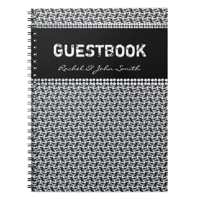 Batika Black White pattern Guestbook Notebook (Front)