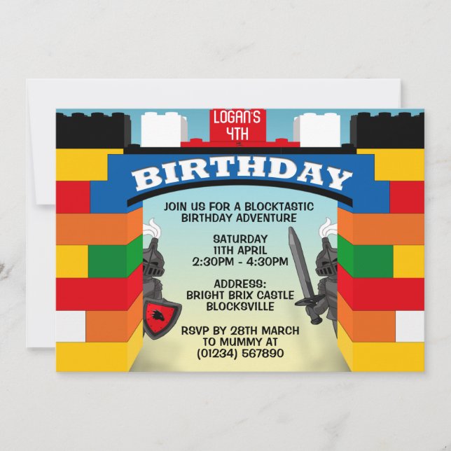 Bâtiment Blocks Château Anniversaire Invitations (Devant)