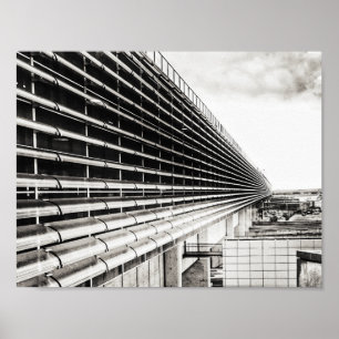 Bâtiment industriel Poster noir et blanc A4