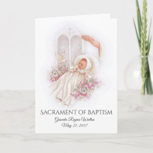 Batismal Baby Girl Pink Flowers Invitation Card