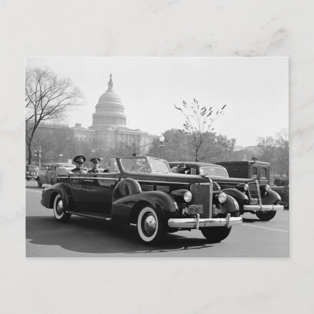 Batista Cruising the Capitol: 1938 Postcard (Front)