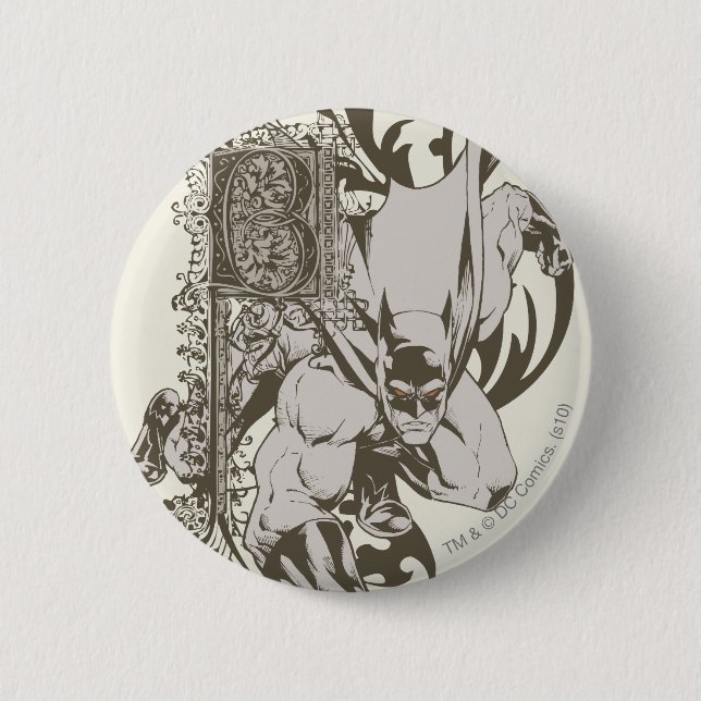 Batman and Decorated Letter B 2 Inch Round Button (Front)