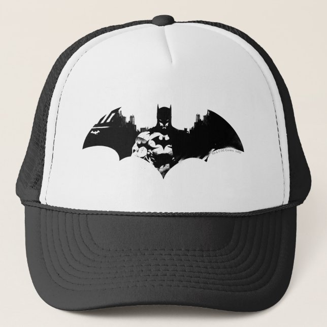 Batman and Gotham Silhouette Bat Logo Trucker Hat (Front)