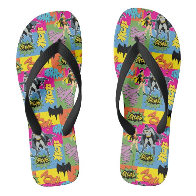 Batman and Robin | Action Handshake Pattern Flip Flops (Footbed)