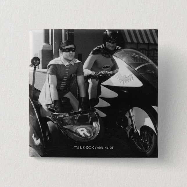 Batman and Robin in Batcycle 2 Inch Square Button (Front)