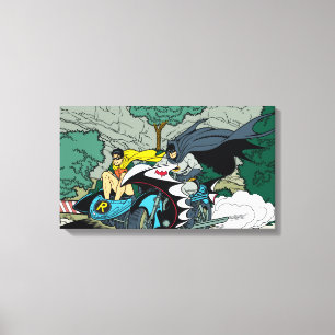 Batman And Robin In Batcycle Canvas Print