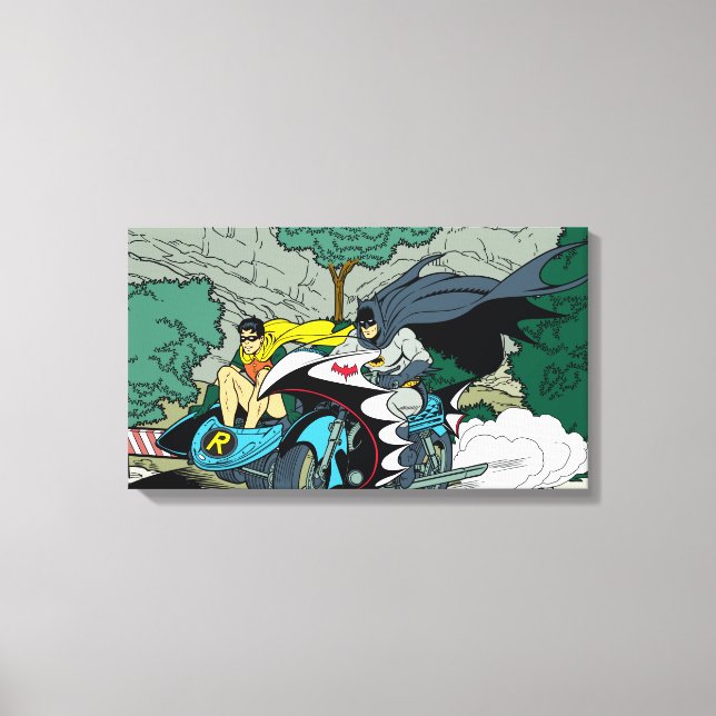 Batman And Robin In Batcycle Canvas Print (Front)