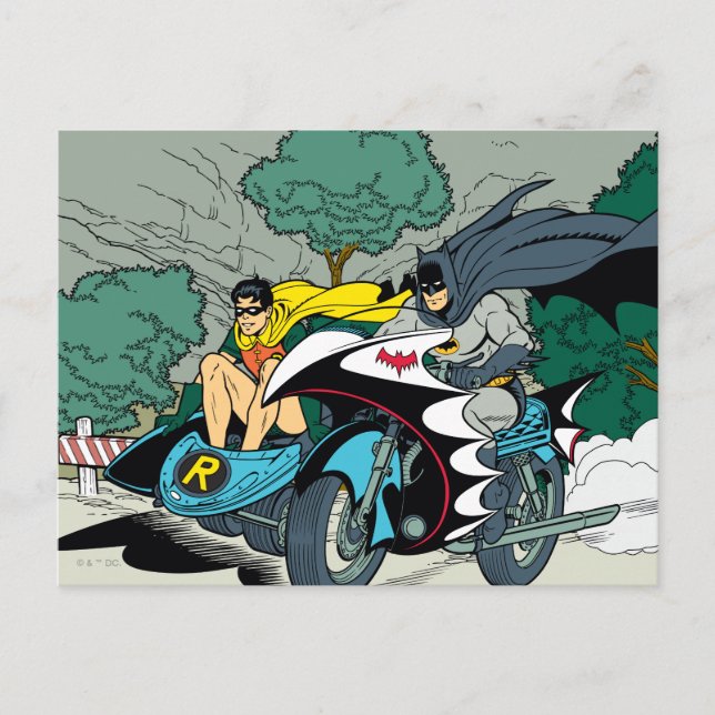 Batman And Robin In Batcycle Postcard (Front)