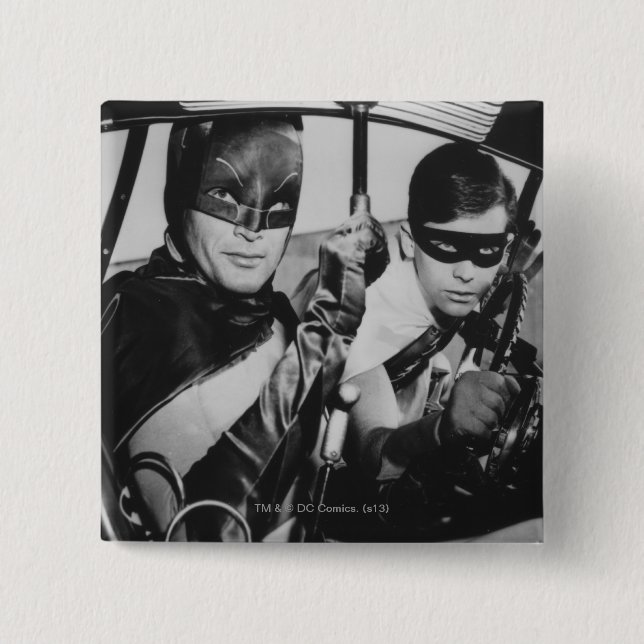 Batman and Robin In Batmobile 2 Inch Square Button (Front)