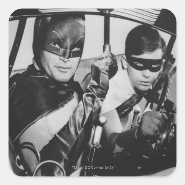 Batman and Robin In Batmobile Square Sticker (Front)