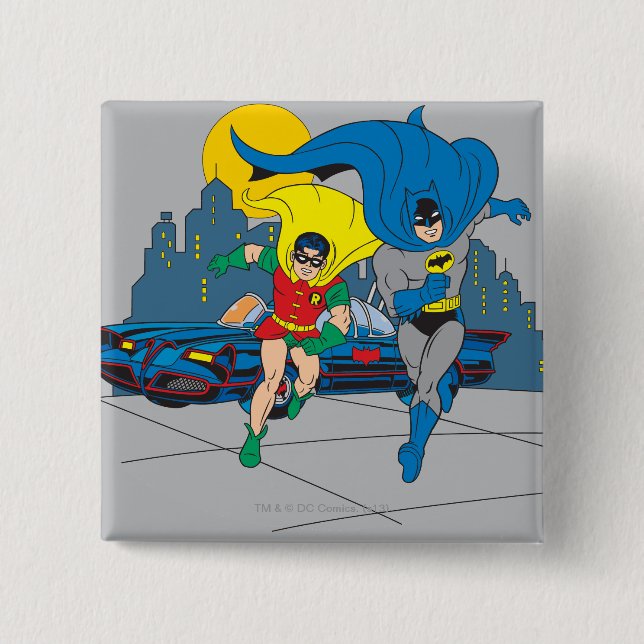 Batman And Robin Running 2 Inch Square Button (Front)